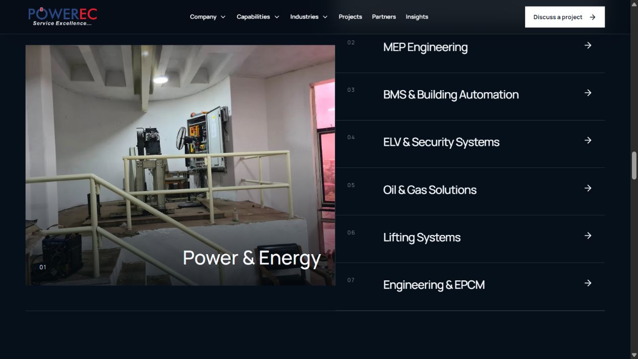 Interactive capability selector connecting disciplines with project imagery