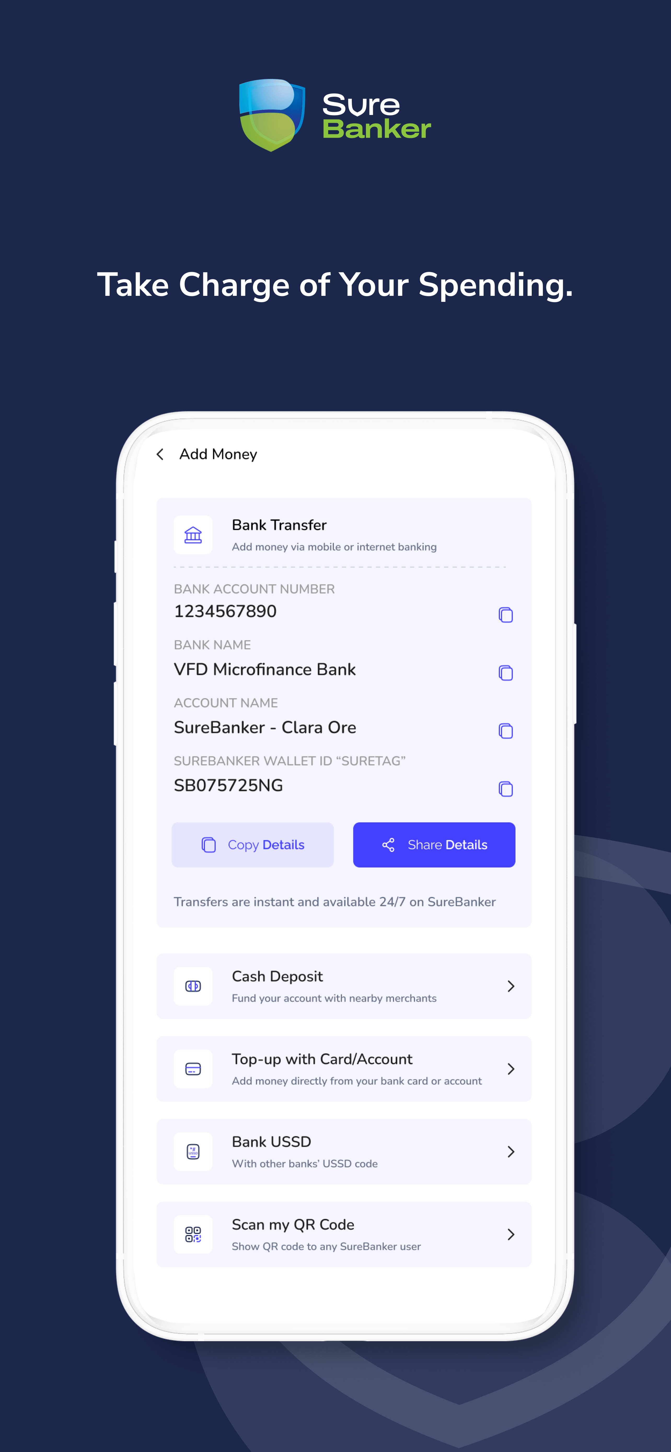 SureBanker App Store composition showing account funding options