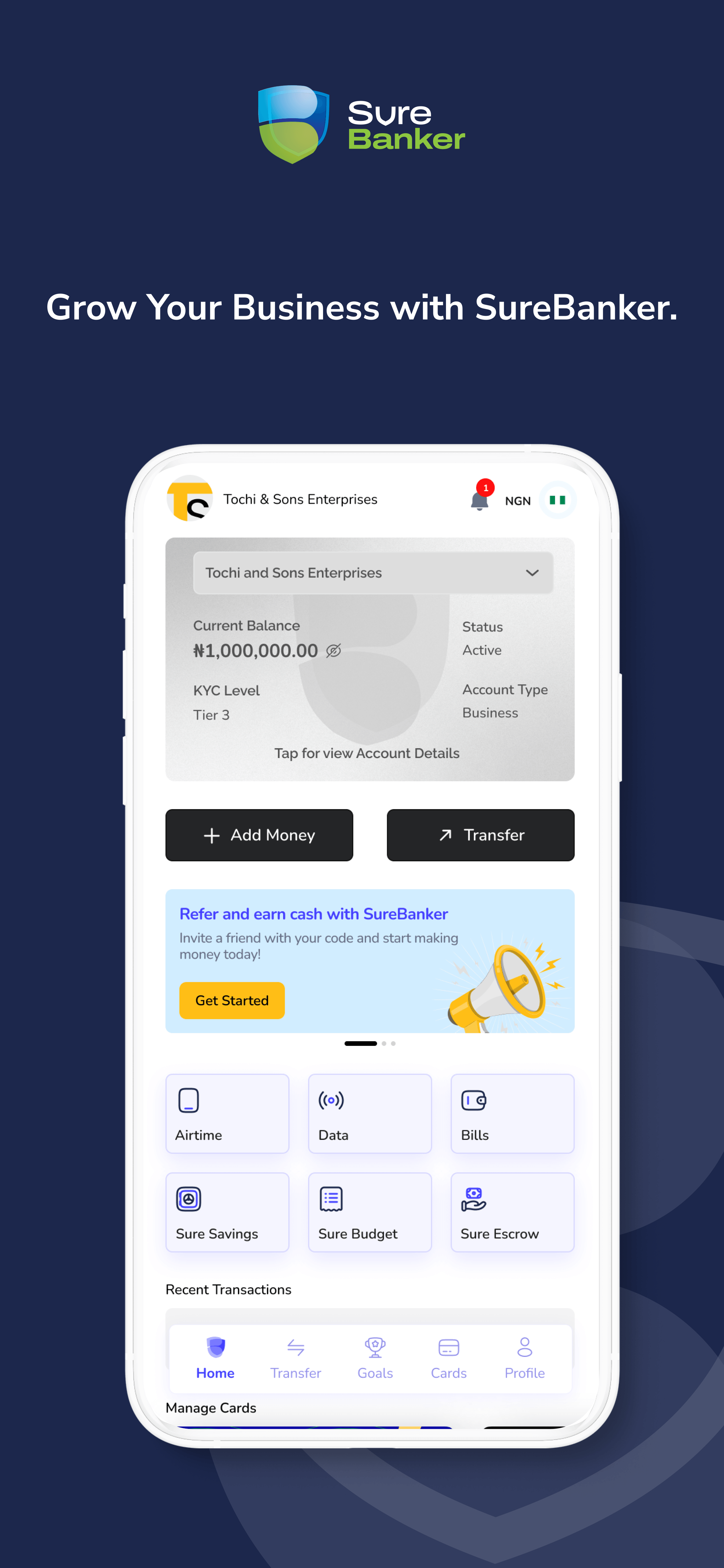 SureBanker App Store composition showing business banking