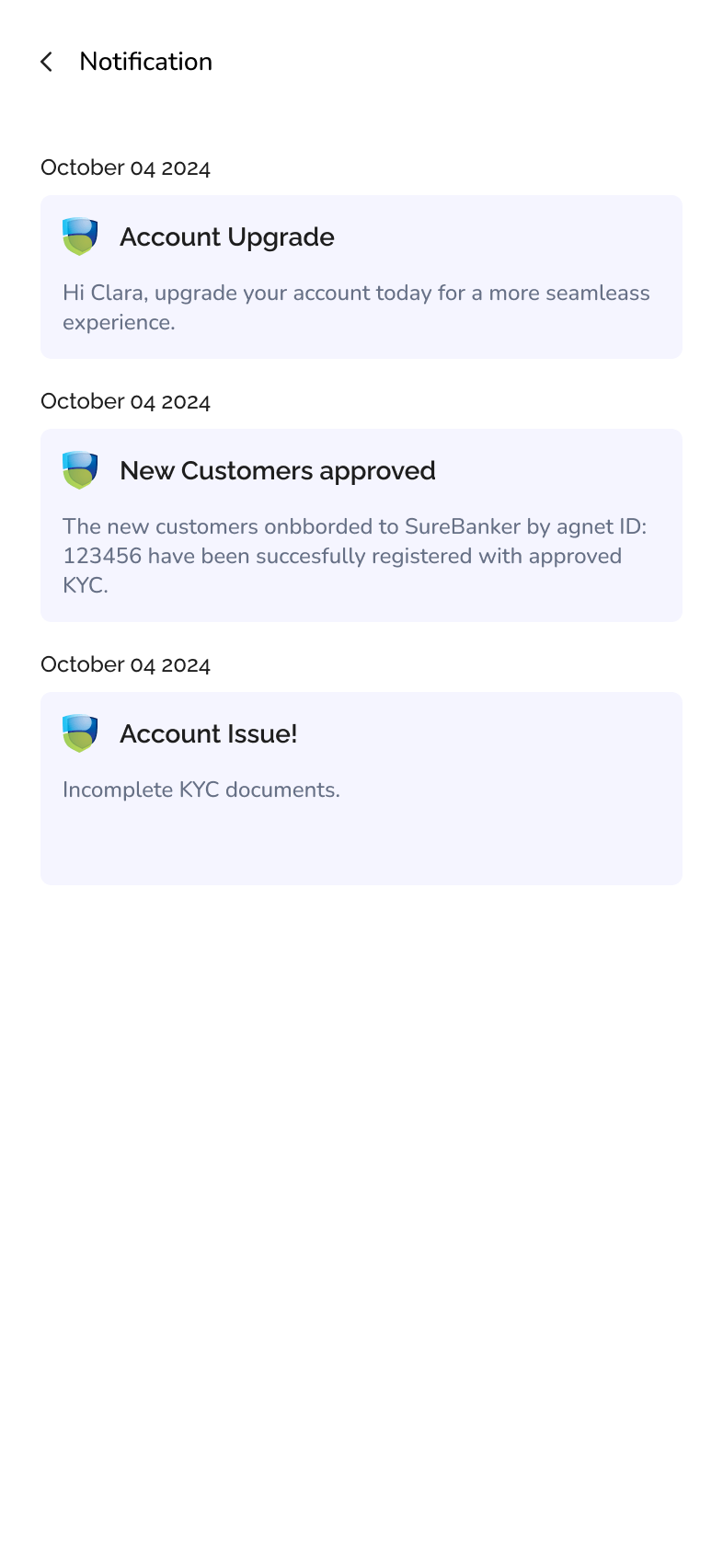 SureBanker Agents notifications