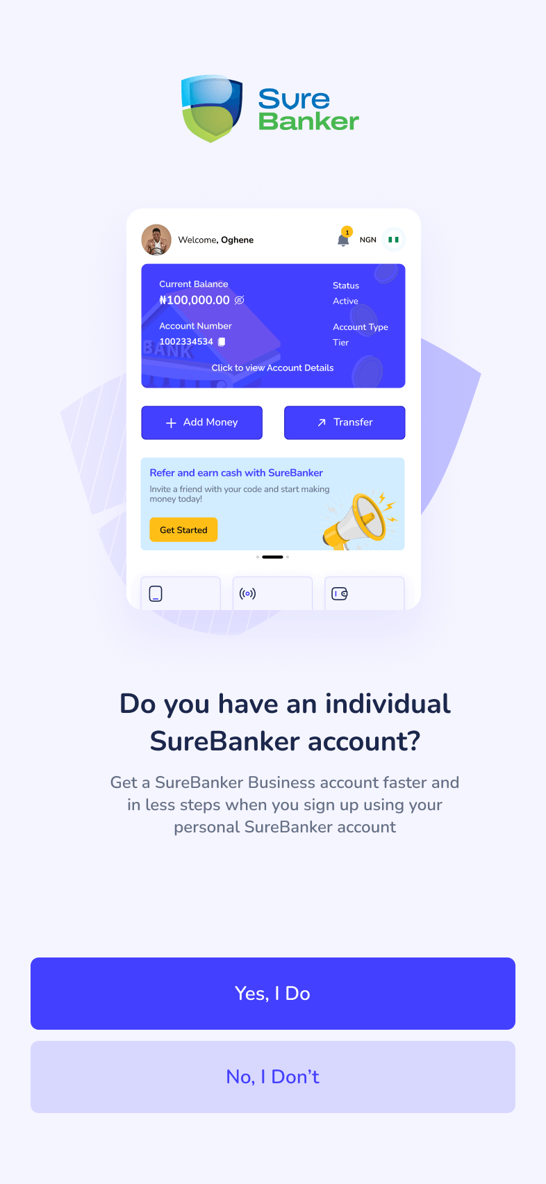 SureBanker Business account setup