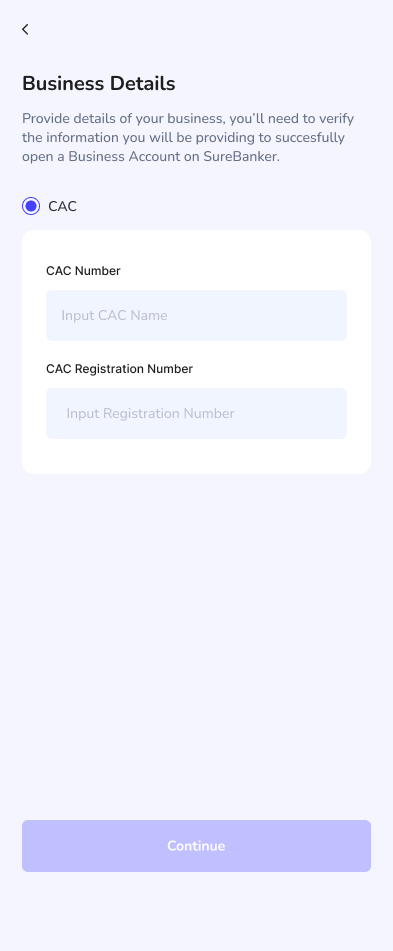 SureBanker Business CAC registration form