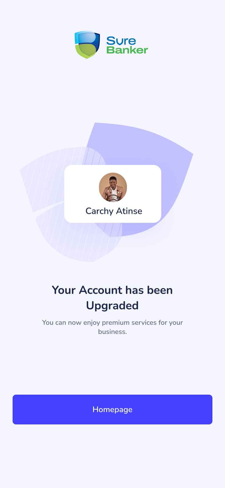 SureBanker business account upgrade confirmation