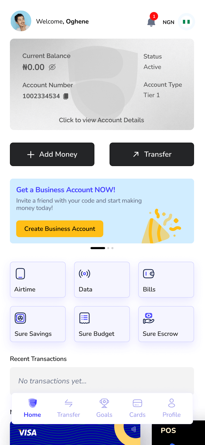 SureBanker Business guided dashboard