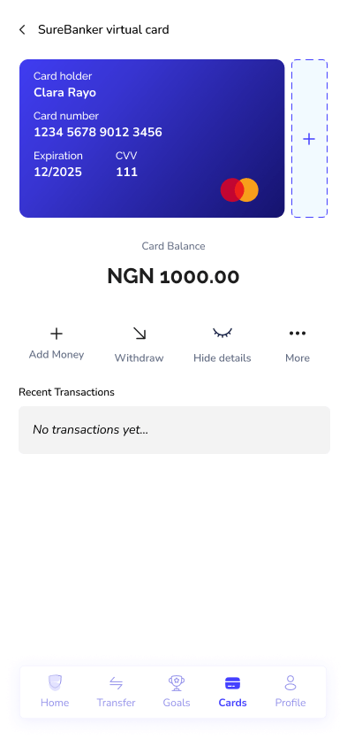 SureBanker secure card details screen