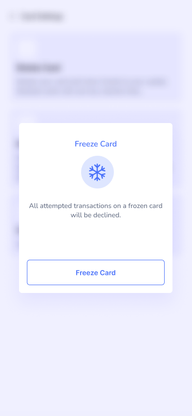 SureBanker freeze-card confirmation