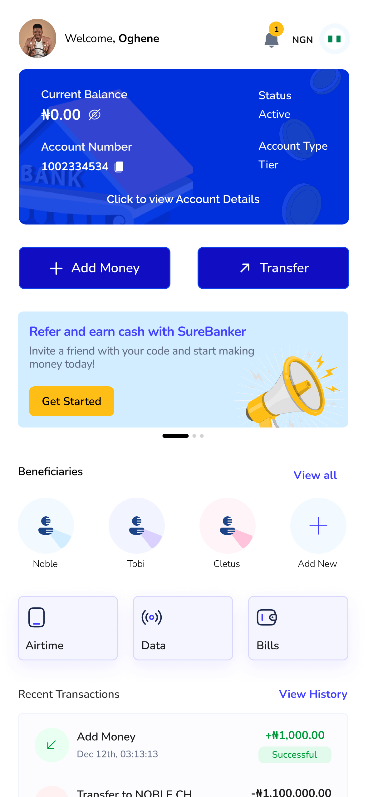 SureBanker one-tap payment concept