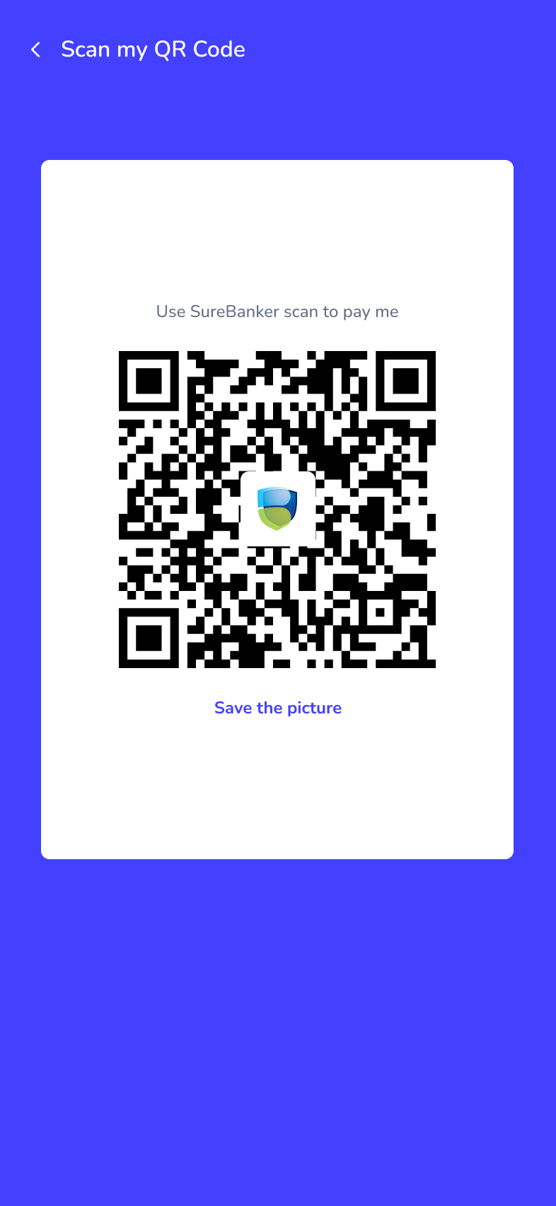 SureBanker QR funding screen