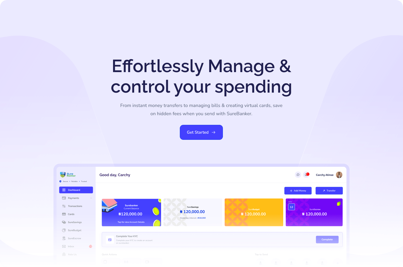 SureBanker landing page product hero