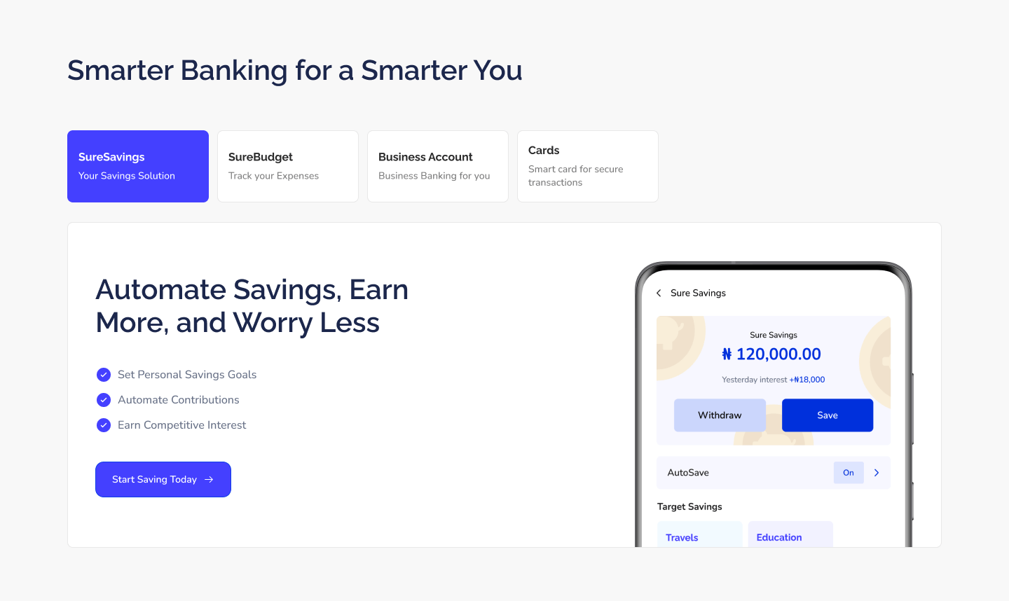 SureBanker landing page connected product suite