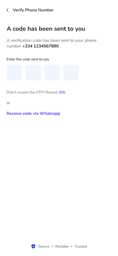 SureBanker phone-number verification screen