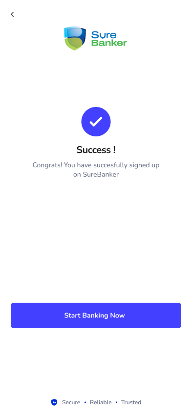 SureBanker registration success screen