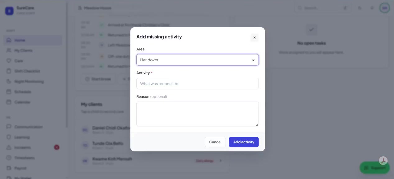 Approved activity connected to finance
